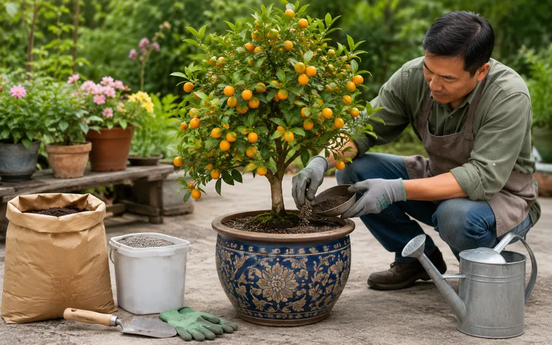 Bón phân đúng giai đoạn giúp quất ra hoa, đậu quả, nuôi quả lớn và giữ lá xanh bền đến Tết